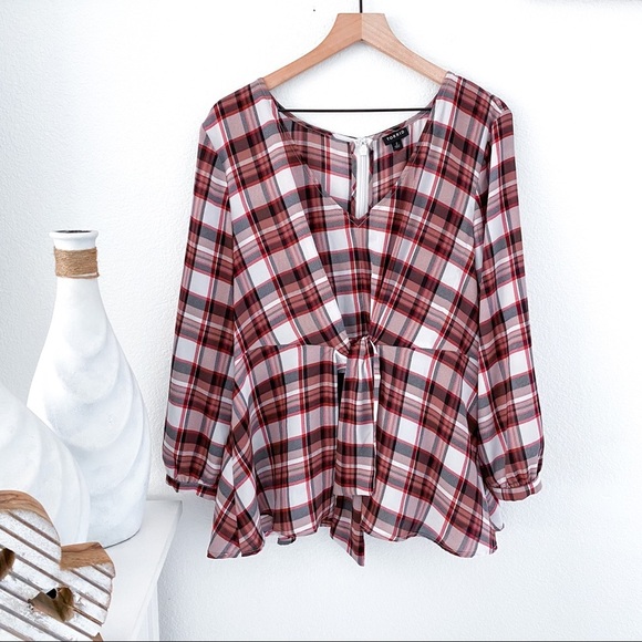 TORRID Red Plaid Georgette Tie Front Blouse Top 2X - Picture 14 of 14